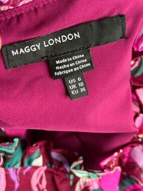 Maggy London Vibrant Fuchsia Dress with Floral Trim